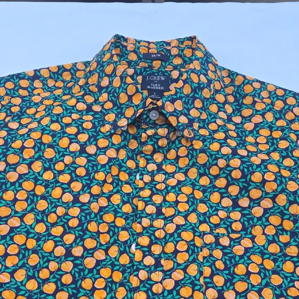 J. Crew Orange and Green Patterned Men's Shirt